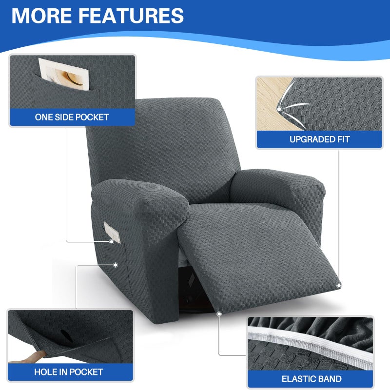 MAXIJIN Recliner Cover Slipcovers for Living Room 4 Pieces Stretch Jacquard Recliner Chair Cover Soft Fitted Recliner Protector with Elastic Bottom for Kids, Pets (Recliner, Dark Gray) - Image 3